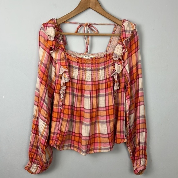We the Free Free People Sienna Plaid Tie Back Top Sz S - Picture 5 of 13